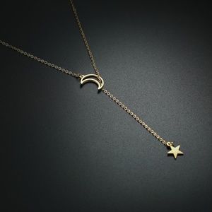 Gold Plated Star and Moon Lariat Necklace